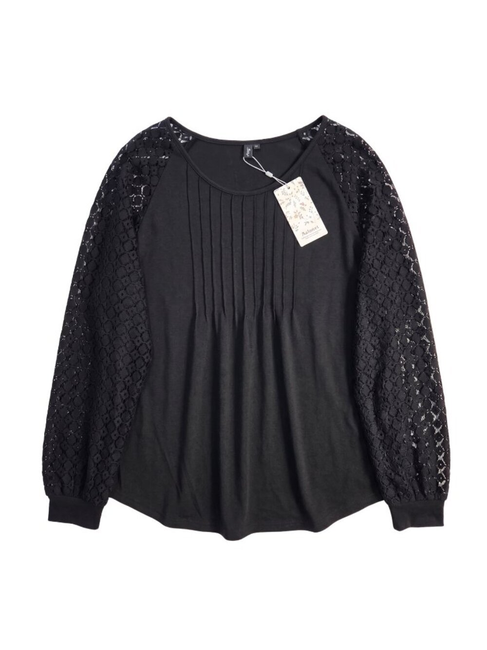 NWT | Automet Black Pleated Front Lace Long Sleeve Blouse XL